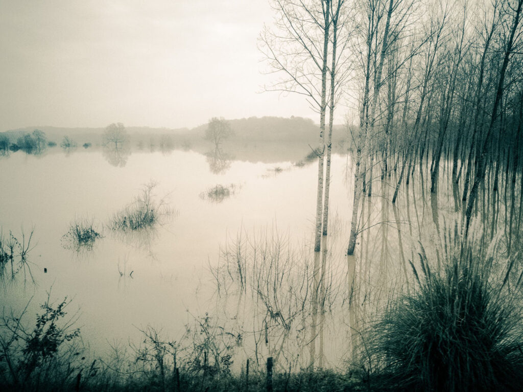 Parcours photographique sur des inondations entre Bayonne et Dax. Magie des reflets et l'atmosphère.