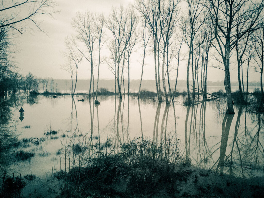 Parcours photographique sur des inondations entre Bayonne et Dax. Magie des reflets et l'atmosphère.